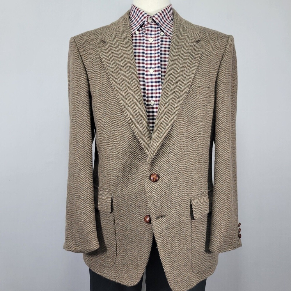 Farah Clothing Co Men's Tweed Sport Coat Blazer Poly Wool Blend Herringbone 44R